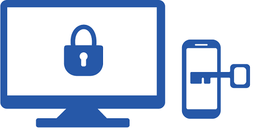 Illustration of computer screen with padlock and phone with key