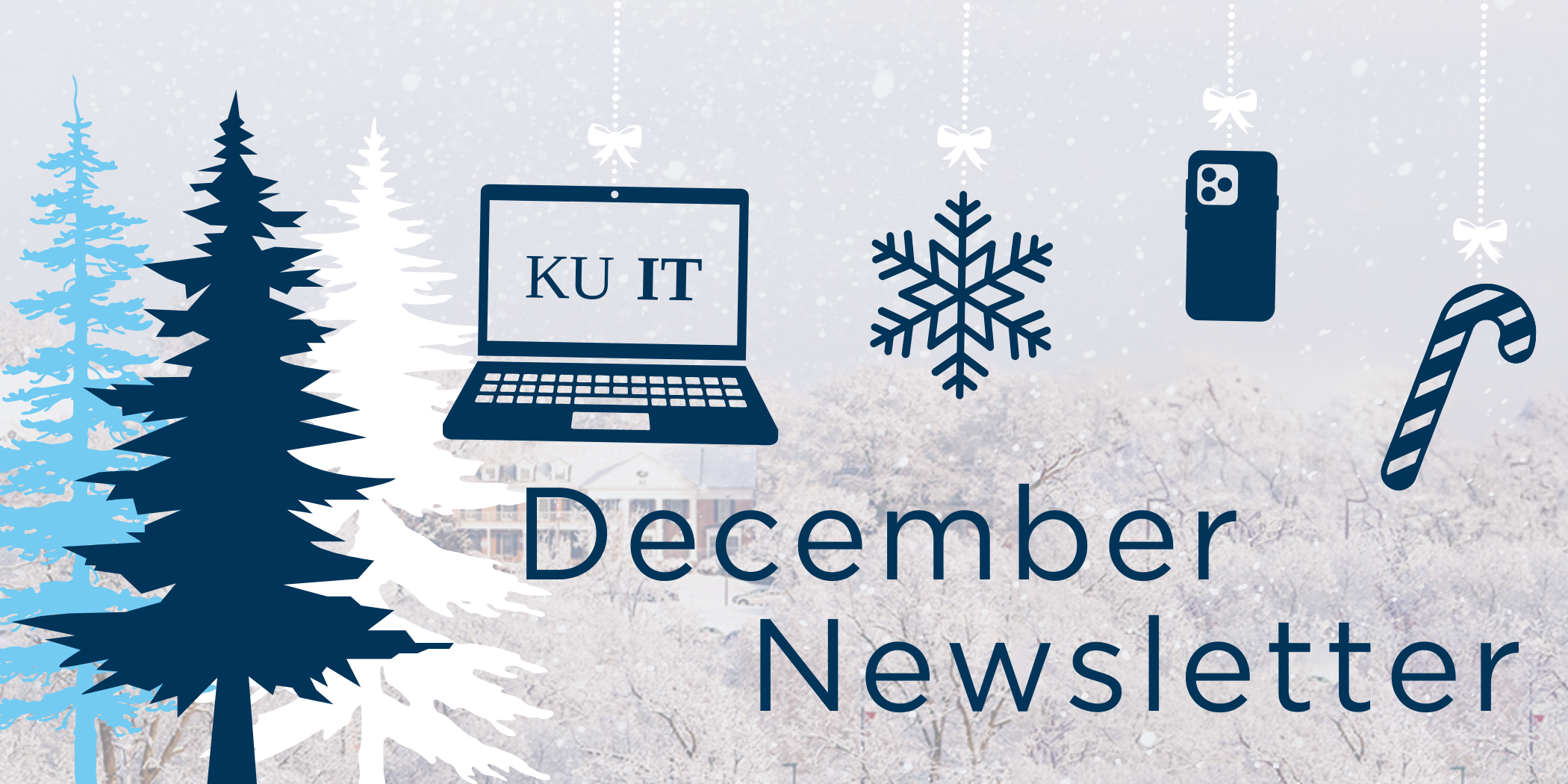 December Newsletter header, with devices and festive icons