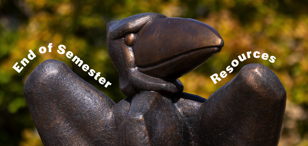 Jayhawk statue, "End of Semester Resources"